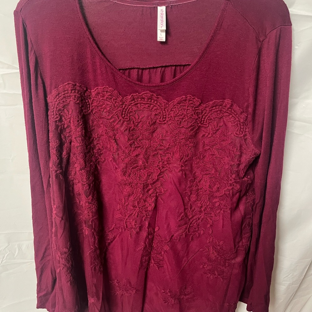 Xhilaration burgundy Lace Long Sleeve Top